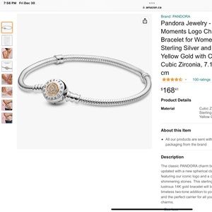 Pandora logo pave’ bracelet silver and 14k gold